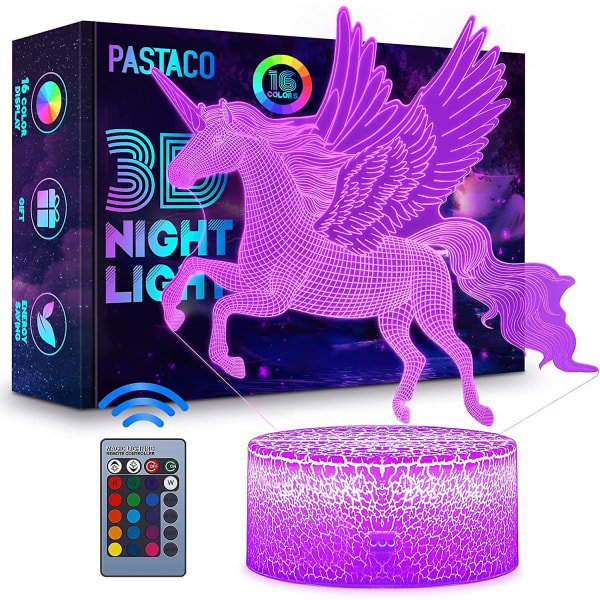 Unicorn presenter för flickor Leksaker - 3d Illusion Lampa Barn Nattljus
