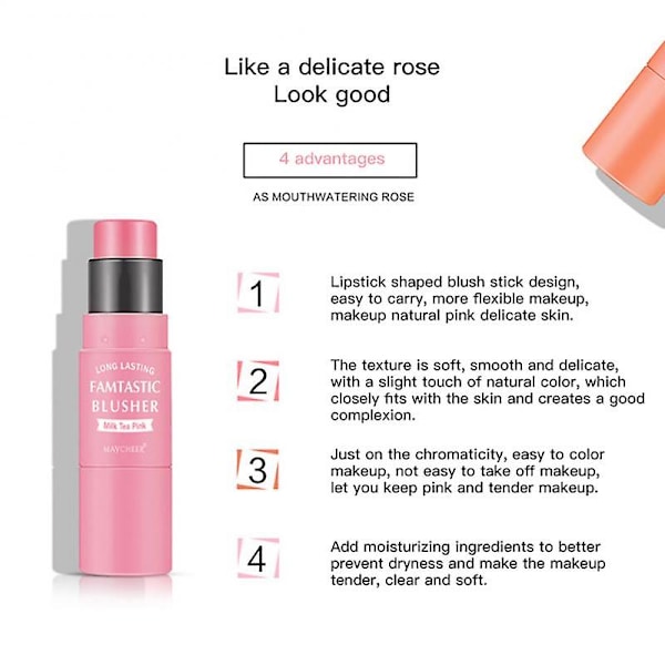 1 stk. Dobbeltsidet Blush Stick Med Pensel Glat Høj Farvegengivelse Ansigtsrouge Professionel Høj Kvalitet Billig Makeup Kosmetik