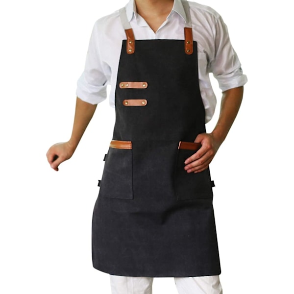 Unisex Double Pocket Washed Canvas Apron Kitchen Garden Workwear - Creative Restaurant Cafe Clothing