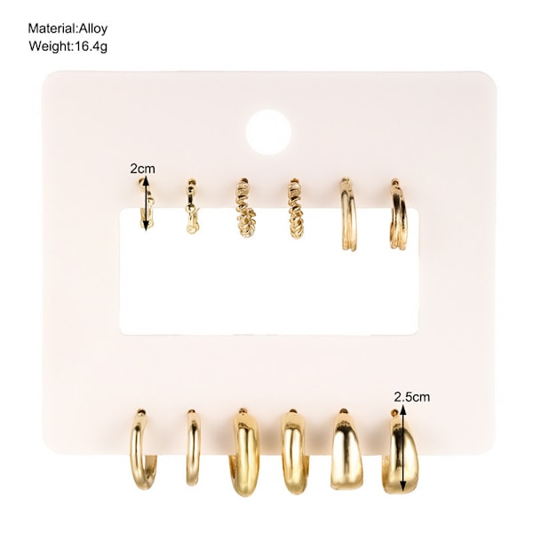 6 par/set enkla metall C-formade hoops, mångsidiga örhängen set för kvinnor, vardagligt bruk