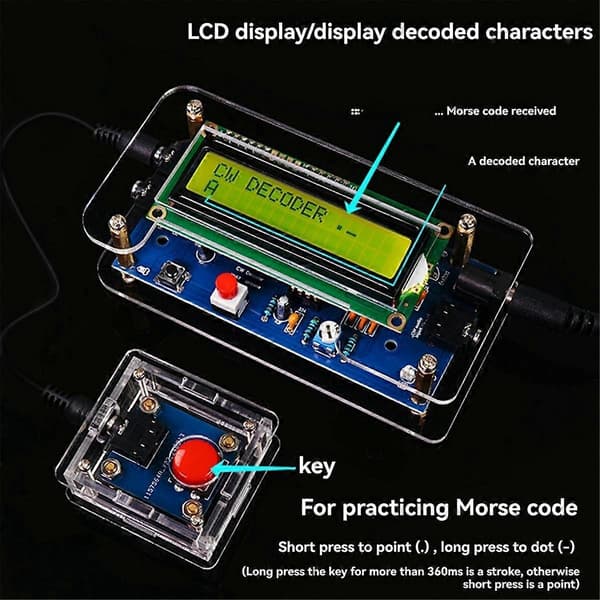 Dekoder for Morse-kode, DIY-sett, CW Morse-kode-øvingsdekodersett, Ham Radio med digital LCD, US-kontakt