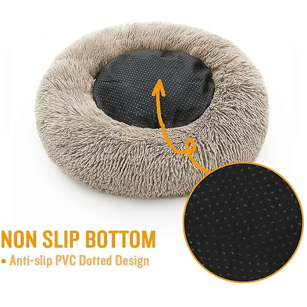 Rund Hundbädd för Katt Valp Husdjur Mjuk Plysch Soffa Kudde Valp Sovbo Taupe S-50cm