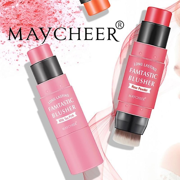1 stk. Dobbeltsidet Blush Stick Med Pensel Glat Høj Farvegengivelse Ansigtsrouge Professionel Høj Kvalitet Billig Makeup Kosmetik