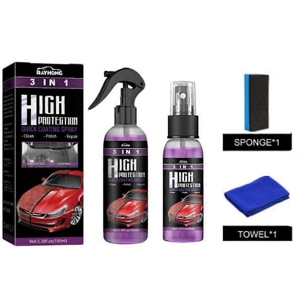 3-i-1 Hög Skydd Snabb Billackspray Automatisk Handmålad Färgförändrande Rengöringsbeläggningsspray (100 ml set) 30ml
