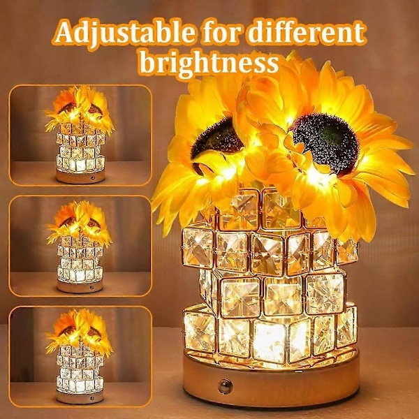 Solsikke Blomsterlampe, 3 Farge-demping Lite Nattelys, USB Oppladbar plug in models