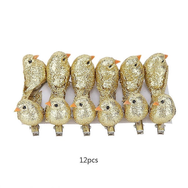 12pcs simulation bird decoration micro decoration props simulation bird (gold)