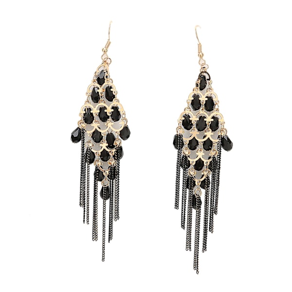 Svarta tofsdroppörhängen för kvinnor - Faux Crystal Fringe, Alloy Dangle Earrings - Perfekt presentidé