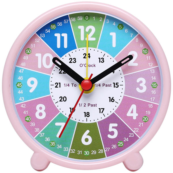 Børnevækkeur, Analogt Vækkeur, Ingen Tikken, Læringsvækkeur, Børne Kvartsvækkeur early education model-pink