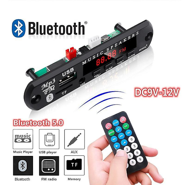 9V 12V MP3 Dekoderkort Bluetooth 5.0 Trådløs Musik Bil MP3 Afspiller Auto FM Radio Lydmodul Understøtter TF AUX USB med Fjernbetjening