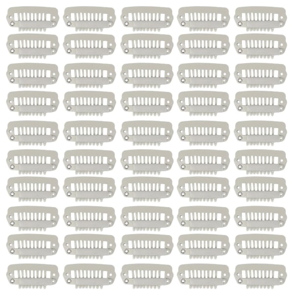 Hair Extension Clips Set - 50pcs Stainless Steel DIY Snap Comb Wig Clips Accessories, 8 Teeth, 1.1in Beige