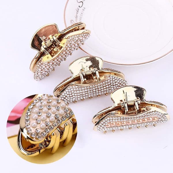 3-pack Hårklämma med Strass för Kvinnor, Rhinestone Hårklämma, Halksäker Grepp