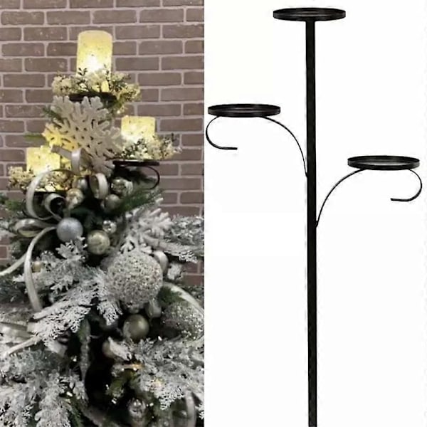 Svart Triple Tree Topper, Triple Tree Topper Lysestake for Juledekorasjon 90cm