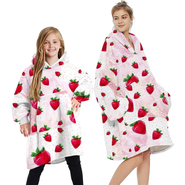 Oversized Blanket Hoodie Fluffy Fleece Hoodie Filt för kvinnor One Size Strawberry - Pink