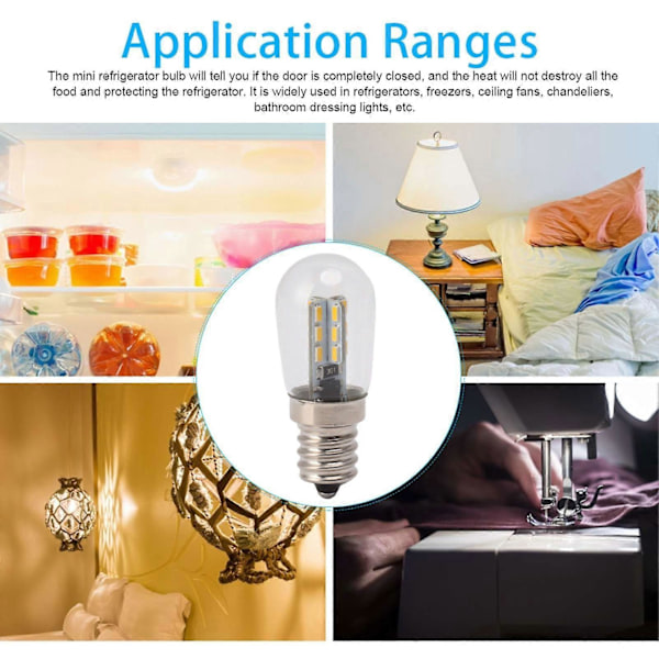 5-pack E12 LED-lampa med hög ljusstyrka, 120V, kylskåpslampa med 24 pärlor för kylskåp, varmt ljus