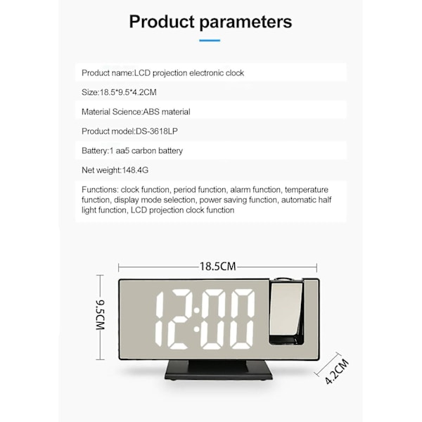 LED Digital Projektor Projektion Snooze Dobbelt Alarmur FM Radio Timer USB black red letter