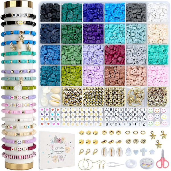 5500 stk. Lerperler Armbåndsfremstillingskit 24 Farver Venskabsarmbånds Kit med Bogstavperler DIY Kunsthåndværk til Smykkesæt Piger Begyndere 6-12 Gi