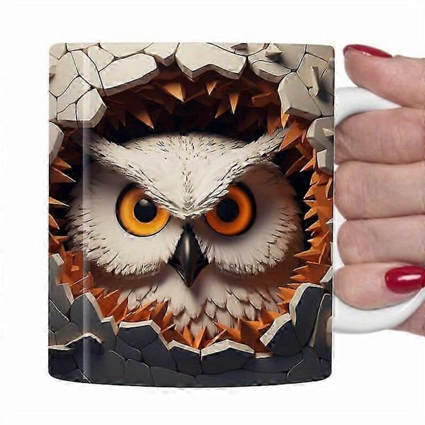 3D Uggla Keramisk Kaffemugg, Temugg, Sött Trasig Väggmönster