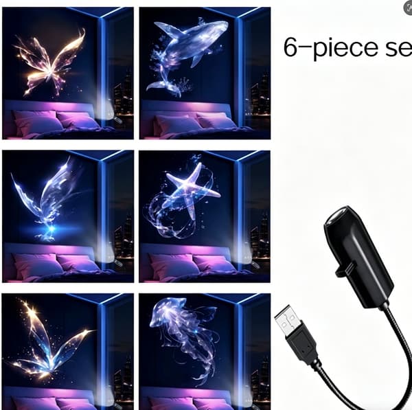 USB sommerfuglprojektor nattlys, 6 mønstre 6pcs