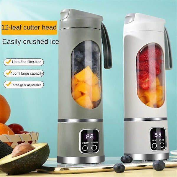 Bärbar Blender / Mixer / Smoothie Maker, 450 ml Mugg, Läckagesäker Lock, Trådlös & Laddningsbar, Krossar Is & Frukt army green voltage7.4
