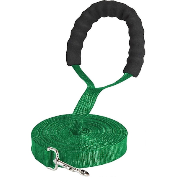 Hunde Treningsline, 10m/32ft Lang Nylon Treningsline for Hund med Komfortabelt Håndtak for Sporing, Trening og Lydighet green