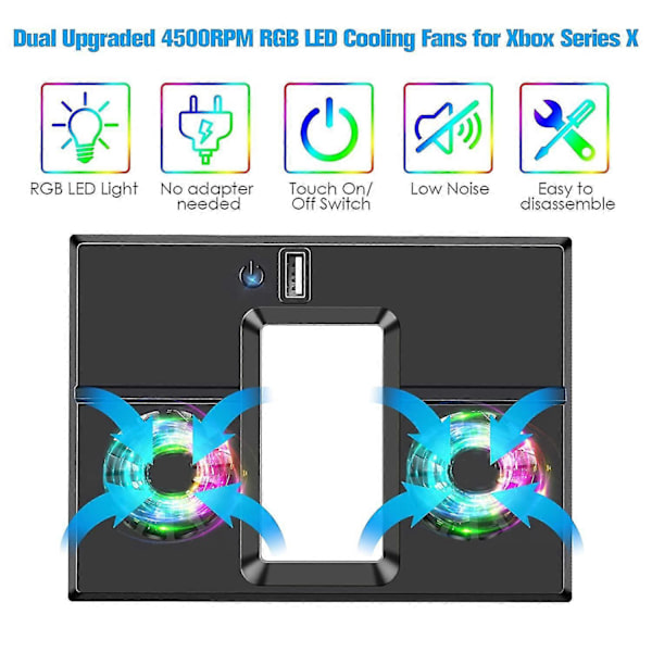 Køleventilator Kompatibel Med Xbox Series X, Ekstern USB Vertikal Kølestativ Med USB Hub Port with lights
