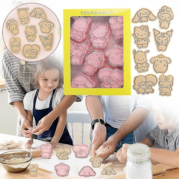 8 stk Søte Sanrio Kakeformer Kitty Tegneserie Preget Kake Stempler Melody Cat Kawaii Cuter Sett For Kake Barn Bursdagsfest Dekorasjon Dekorer Sett