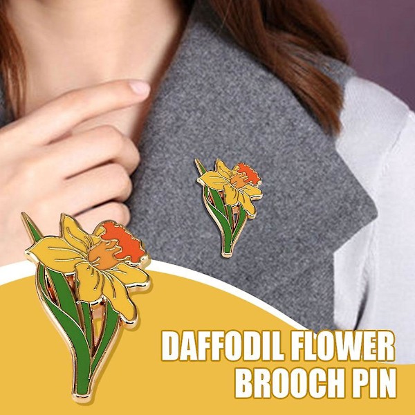 Enamel Pin Badge for Women Men, Daffodil Flower Brooch Pin 4cm