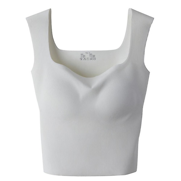 Ribbstickad fyrkantig hals beskuren linne för kvinnor Casual med BH Pad White