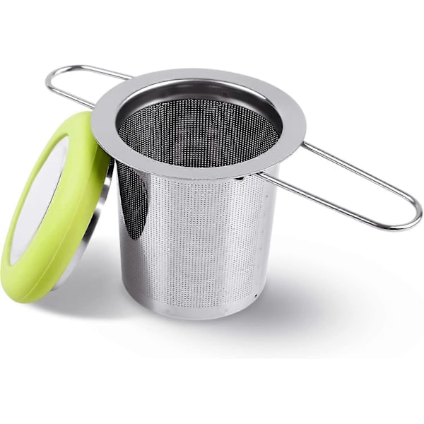 Fenshine Te-infuser i Rustfrit Stål - Te-si - Foldbart Håndtag - Te-filter - Ekstra Fint Masket Si - Brygningskurv Med Låg Til Løse Blade (Grøn