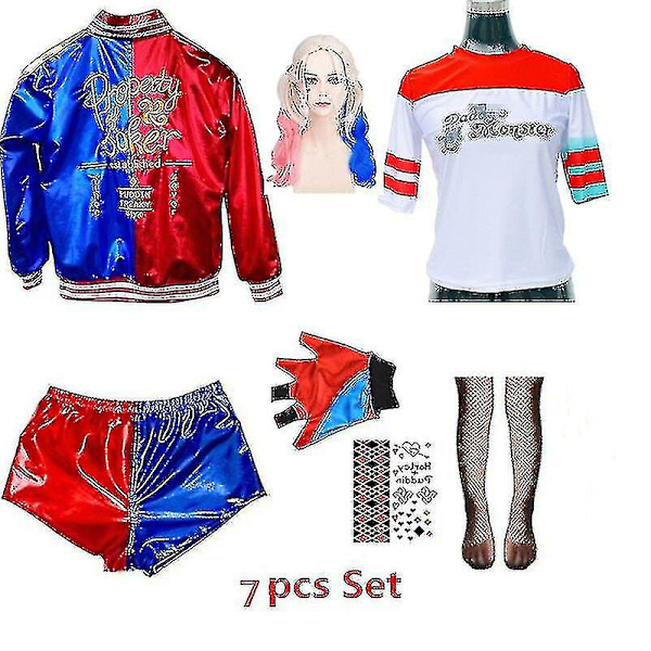 Harley-asut, Quinn Halloween -paidat, rannekorut, takit, vyöt, peruukit, uudenvuoden juhla-asut 7pcs set a s