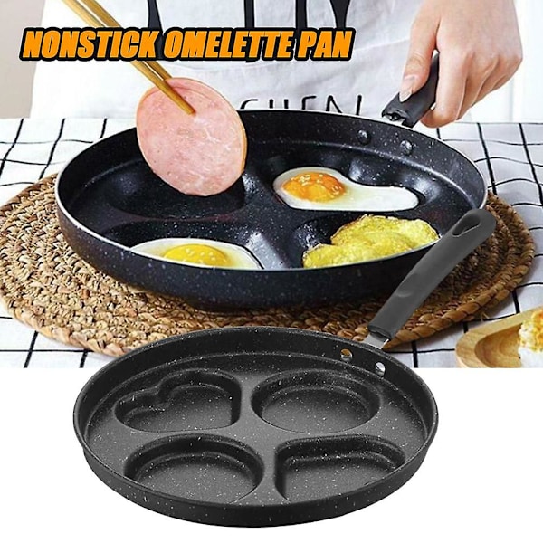 4-hulls stekepanne med non-stick belegg for egg, pannekaker, biff, hamburgere og omelett