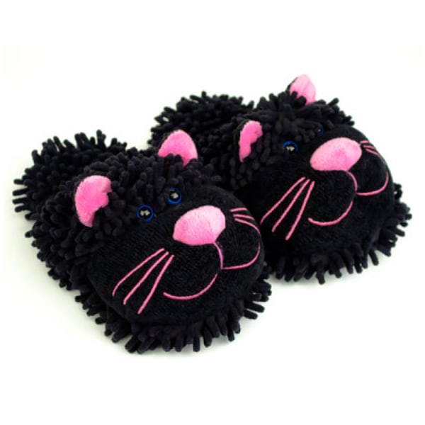 Fuzzy Black Cat Tofflor Furry Black Cat Par Hem Sovrum Sli