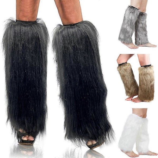 1 Par Legwarmere Kunstig Pels Fluffy Kneihøye Tykke Sexy Hold Varme Ensfarget Høst Vinter Kvinne Støvletter Strømper for Hjem JIKAIX white