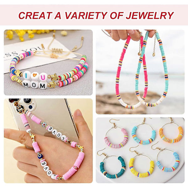 4800 stk Leireperler til Armbåndslagingsett 48 Farger Flat Rund Polymer Leire Spacer Heishi Perler til Smykkelaging, for Jenter 8-12, Preppy, Gavepakke