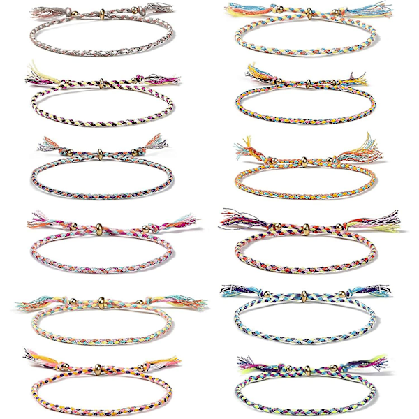 12 Pcs Wrap Friendship Braided Bracelet, Colorful Handmade String Wrap Bracelets, Adjustable