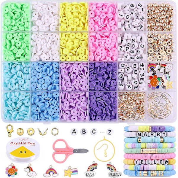 3500 st. pärlor i pastelllera för armband, polymerlera macaron heishi-pärlor för smycken, vänskapsarmbandssats för flickor och vuxna, distanshållare med bokstäver