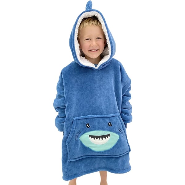 The Big Softy Kids Oversized Hoodie - Filt Hoodie for Kids 4- Blue Shark