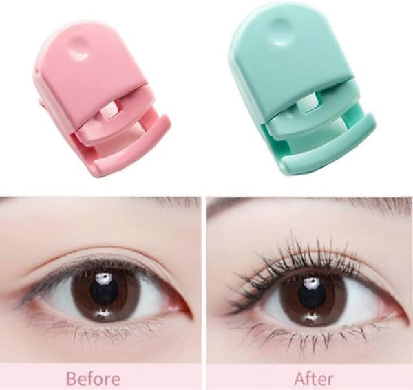 Mini ögonfransböjare 2-pack med utbytesdynor, resevänlig för alla ögonformer, rosa grön