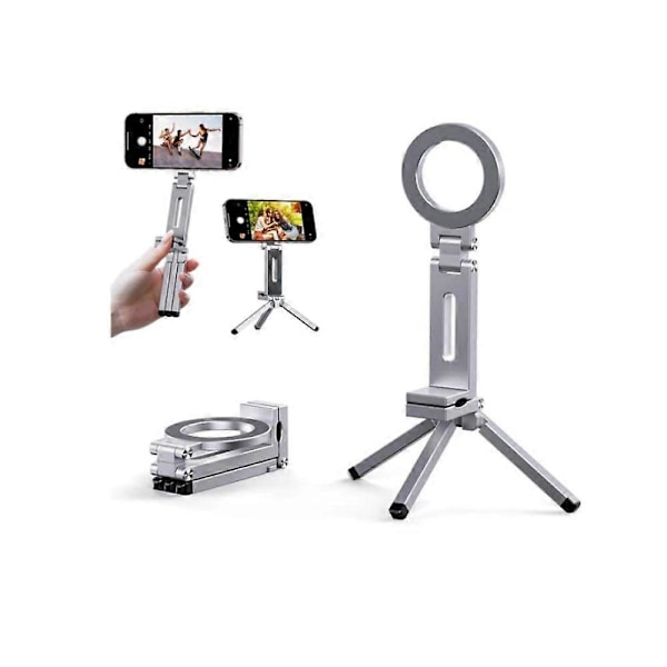 Magneettinen puhelinteline jalustalla iPhonelle, alumiininen magneettinen taskukokoinen puhelinjalusta silver
