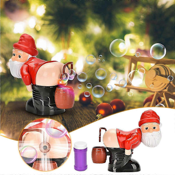 Automatisk bubbelmaskin med ljus, musik och rolig jultomte - 60 ml bubbelvätska