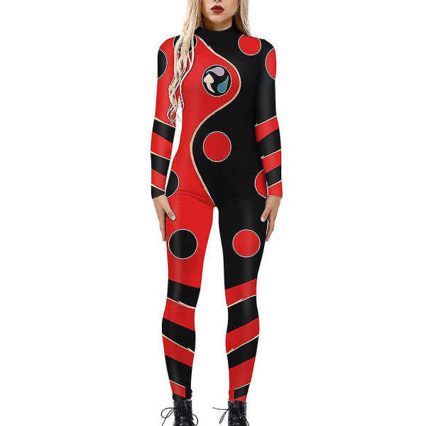 Kvinnor Halloween kostym Jumpsuit Abstrakt Catsuit Fancy Dress Red Black M