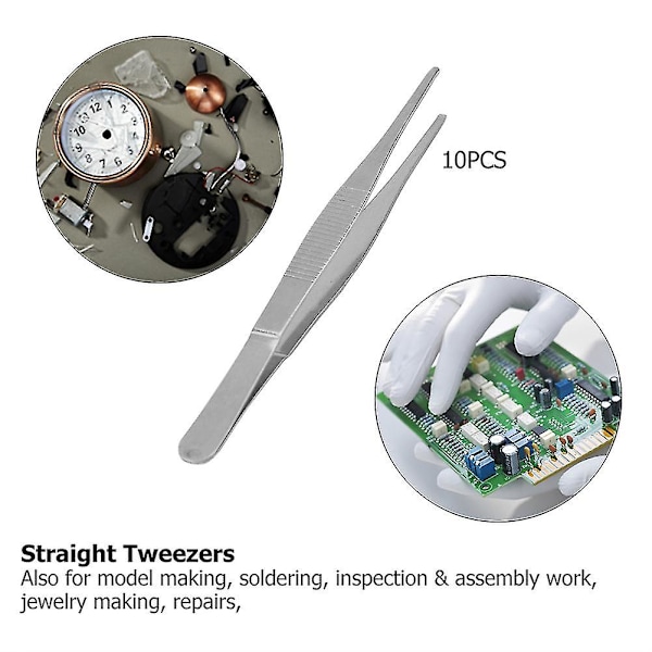 Rustfrie matklyper i rustfritt stål - 10 stk sett, 16 cm lange rette pinsetter