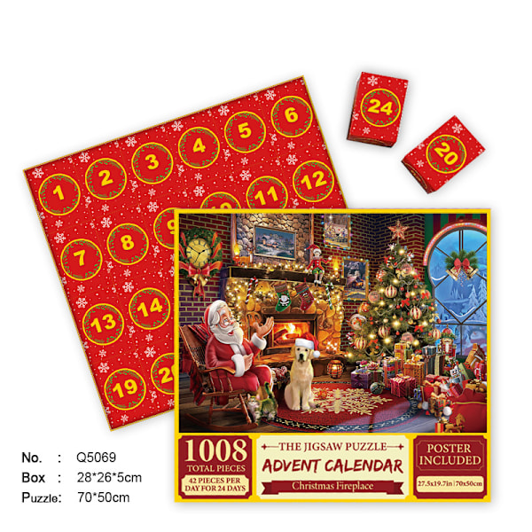 Suosittu jouluinen sokkolaatikkopeli 24-ruutua 1008-palanen tasopalapeli joulun adventtikalenteripalapeli [christmas puzzle blind box] q5069