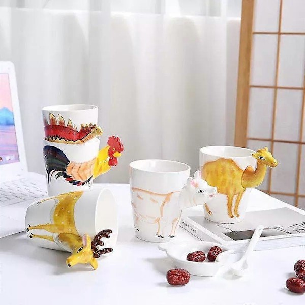 Kreativ 3D håndmalt dyremugg, søt keramisk kaffekopp med håndtak color 8