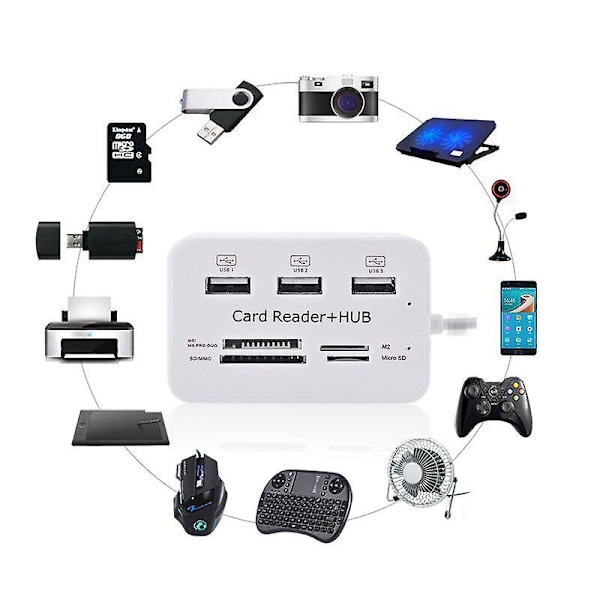 Micro USB -keskitin 2.0 Combo 3 Porttia Kortinlukija Nopea USB-jakaja Kaikki Yhdessä Kortinlukija 3 Porttia USB2.0 -keskitin USB-jakaja Kannettavalle Tietokoneelle Työpöydälle