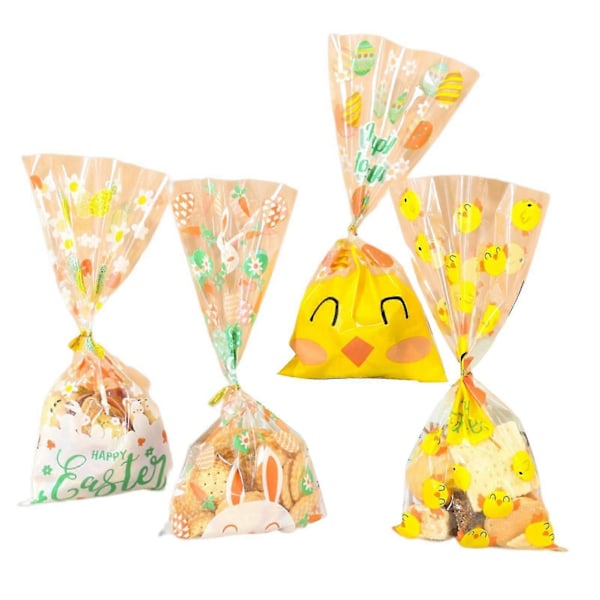 50 st Förpackningspåsar Transparent Tecknad Kanin Ägg Kyckling Stor Kapacitet Mångsidig Festlig Dekorativ Gör-det-själv Påskkex Present Snacks Påsar b