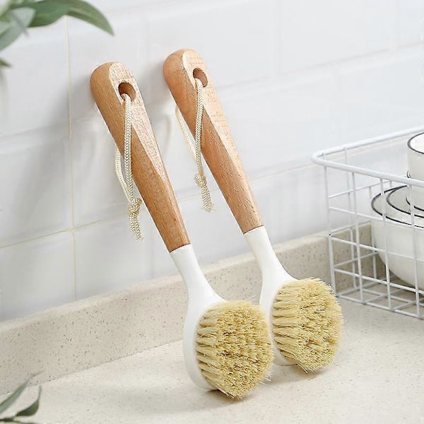 No-Mess Scrubbing Brush with Handle Dishwasher and Pot Scrubber Supplies Kitchen Cleaning Tools (2 Piece)