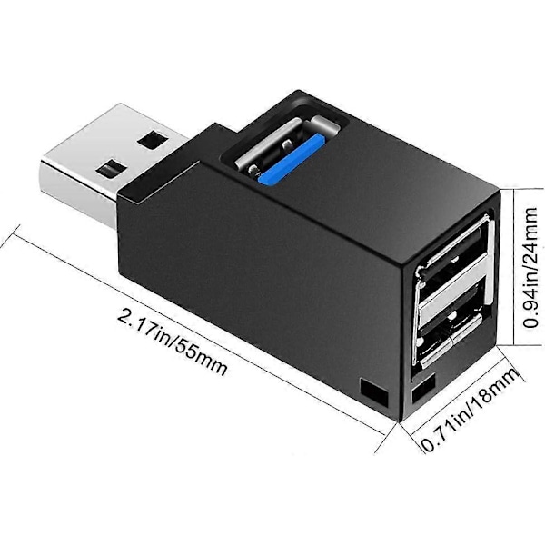 3-ports USB 3.0 hub (2 USB 2.0 + USB 3.0), datahub for Ultrabooks og PC-er samt andre USB 3.0-kompatible enheter, roterbar 90° / 180° (svart)