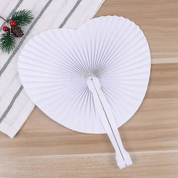 12 stk Hjerteformede Papirvifter Folding Fan Håndholdt Hjerte Vifter Papir Hvit Bryllupsvifte