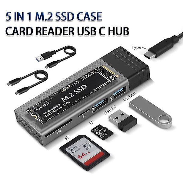 M2 NVMe SATA SSD-kotelo USB C-keskitin NGFF SSD-kotelo HDD-laatikko SD TF -kortinlukija Type C HUB-telakka MacBook Pro Air USB C -jakaja